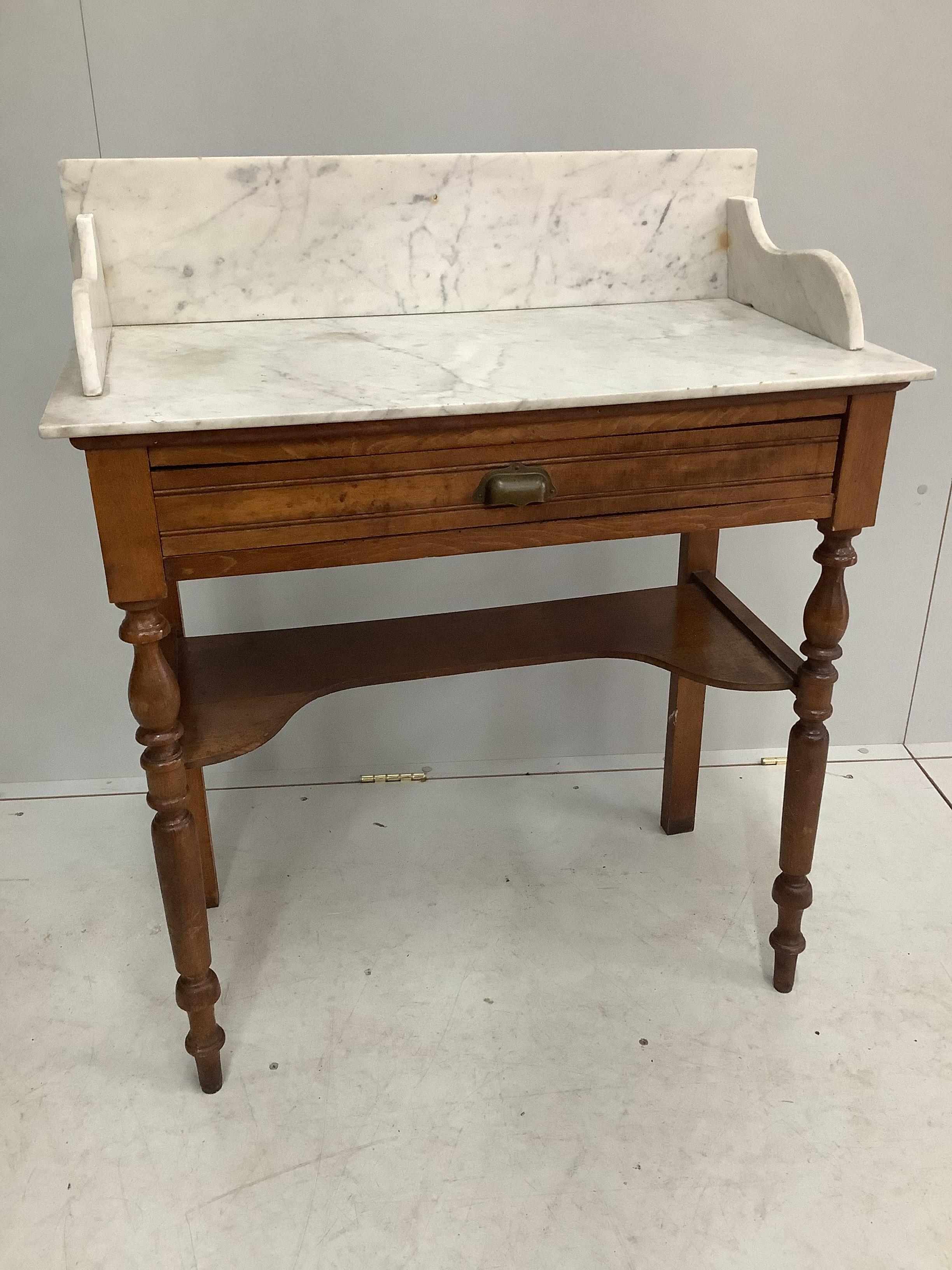 An early 20th century French marble top washstand, width 80cm, depth 40cm, height 95cm